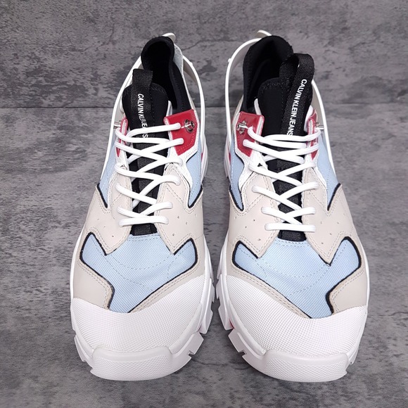 CALVIN KLEIN Calador Leather‎ Fashion Sneaker Shoes Mens Size 11 White Red Blue